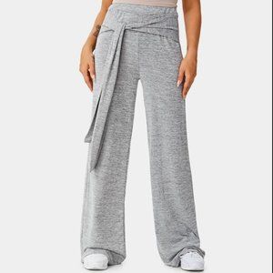 Mid Rise Lace Up Plain Straight Leg Pants - M Gray